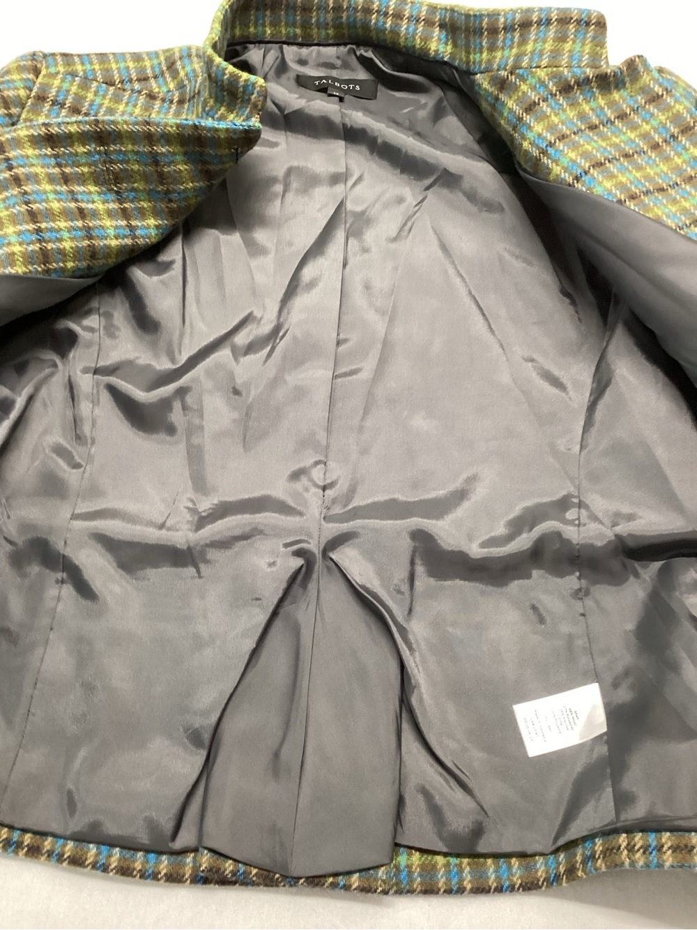 Talbots Shetland Officer Jacket Green Multi Plaid Wool - Picture 5 of 11